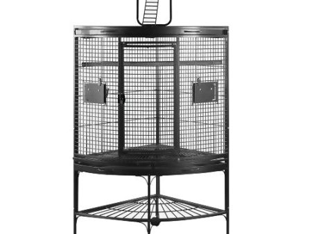 Cage HARI de coin à toit avec aire de jeu pour perroquets, noir et gris argenté antique, L. 94 x l. 66 x H. 159 cm (37 x 26 x 62 po) Online Sale