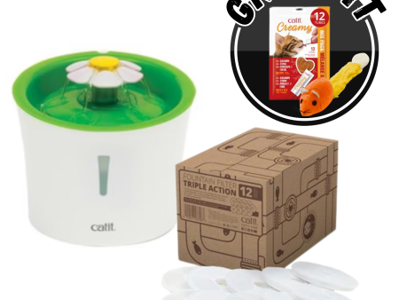 Catit abreuvoir avec fleur 3 Litres et 12 filtres supplémentaires + CADEAUX on Sale