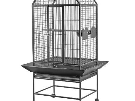 Cage HARI à toit en dôme pour perroquets, noir et gris argenté antique, L. 71 x l. 56 x H. 159 cm (28 x 22 x 62,5 po) For Cheap