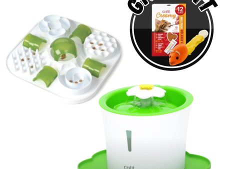 Catit abreuvoir avec fleur 3 Litres avec napperon et bol interactif + CADEAUX Online