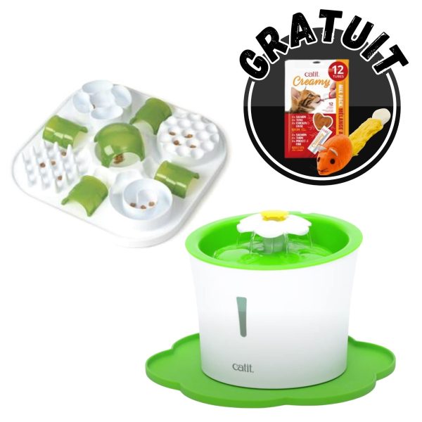 Catit abreuvoir avec fleur 3 Litres avec napperon et bol interactif + CADEAUX Online