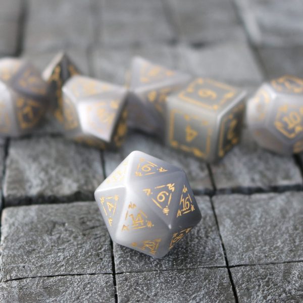 Dragon Shield Gemstone Gray Cats Eye Stone (And Box) Polyhedral Dice Set Online