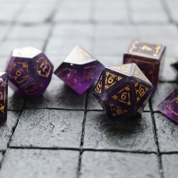 Dragon Shield Purple Gemstone Amethyst Dice (With Box) Hand Carved Polyhedral Dice Set Online Sale