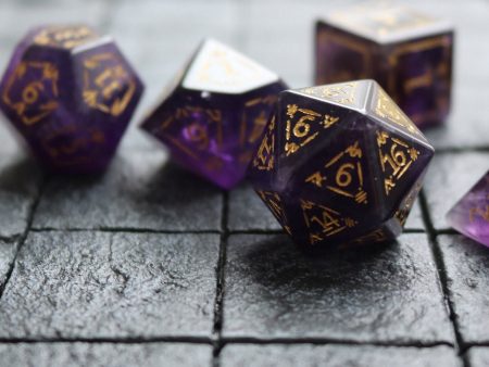 Dragon Shield Purple Gemstone Amethyst Dice (With Box) Hand Carved Polyhedral Dice Set Online Sale