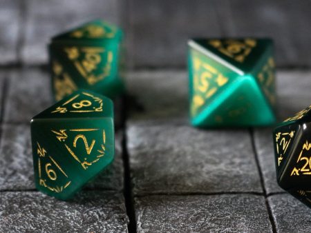 Dragon Shield Gemstone Green Cats Eye Stone (And Box) Polyhedral Dice Set Online now