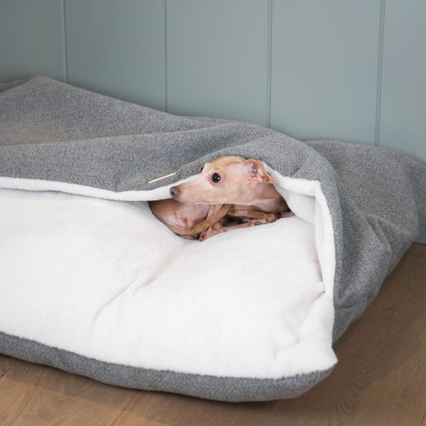 Sleepy Burrows Bed With Removable Cover in Pewter Herringbone by Lords & Labradors on Sale