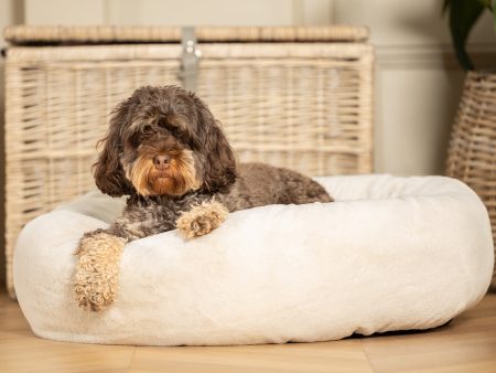 Calming Anti-Anxiety Donut Bed With Removable Covers in Cream Faux Fur by Lords & Labradors Online