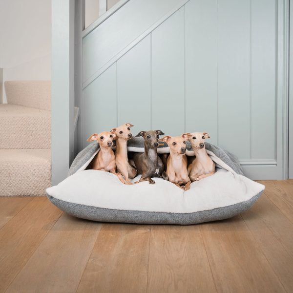 Sleepy Burrows Bed With Removable Cover in Pewter Herringbone by Lords & Labradors on Sale